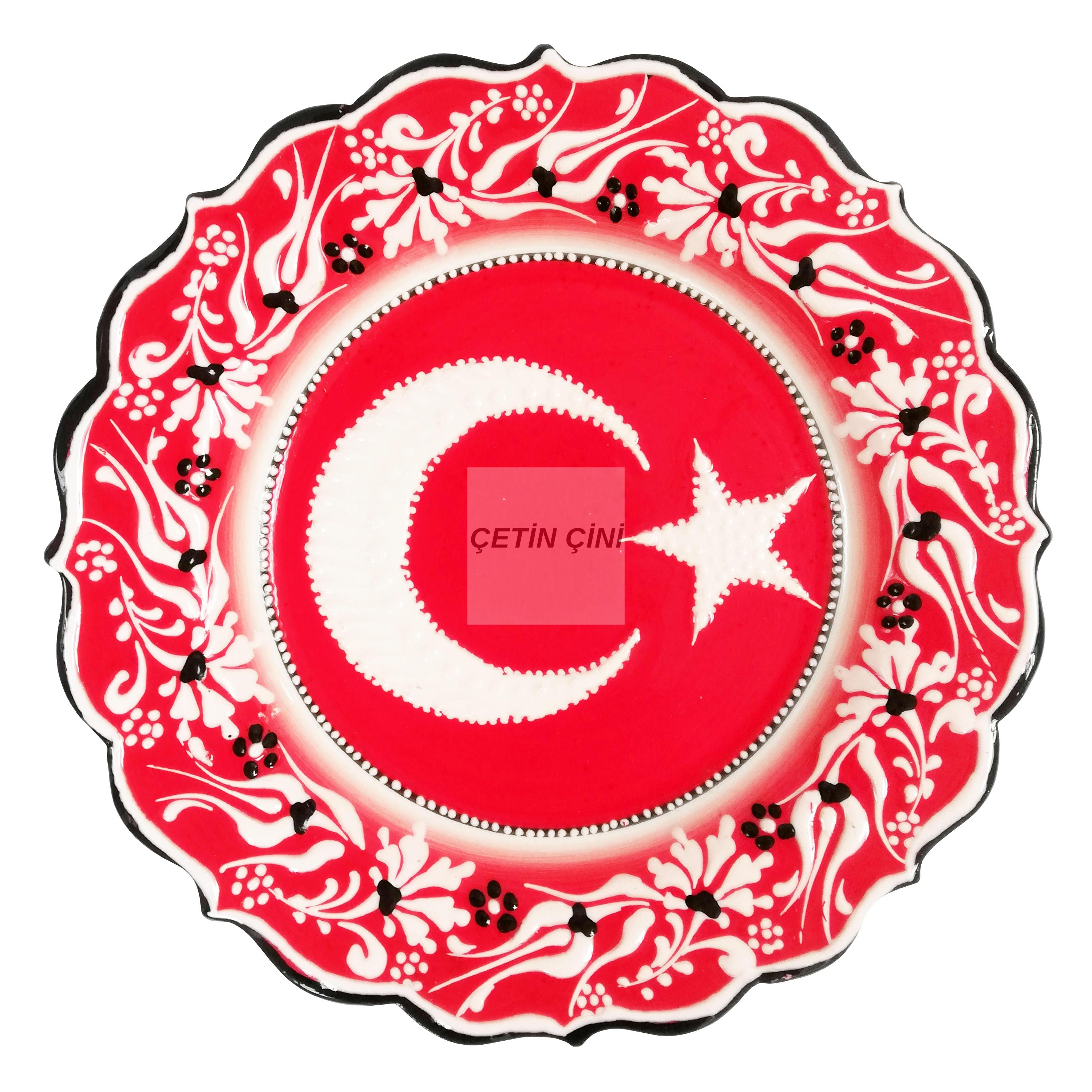 Kadife%20Kutulu%20Türk%20Bayraklı%20Kırmızı%20Çini%20Tabak
