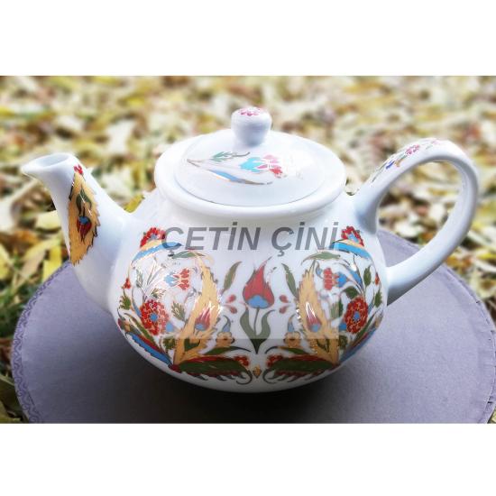 Yaldızlı Porselen Çini Desenli Tek Demlik