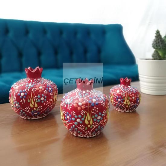 El İşlemesi Çini 3’lü Dantel Kırmızı Nar Takımı